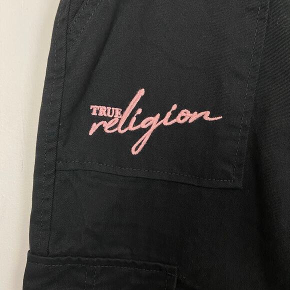 True Religion Women's Jet Black Embroidered Logo Cargo Pants Size 27 MSRP $139 - Picture 7 of 16